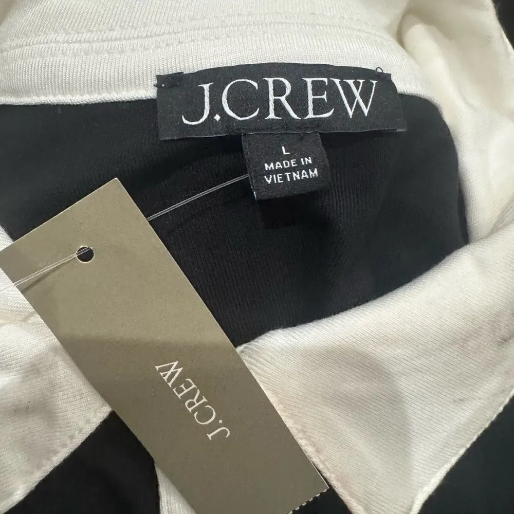 NWT J CREW Refined rib long-sleeve polo shirt in black and white